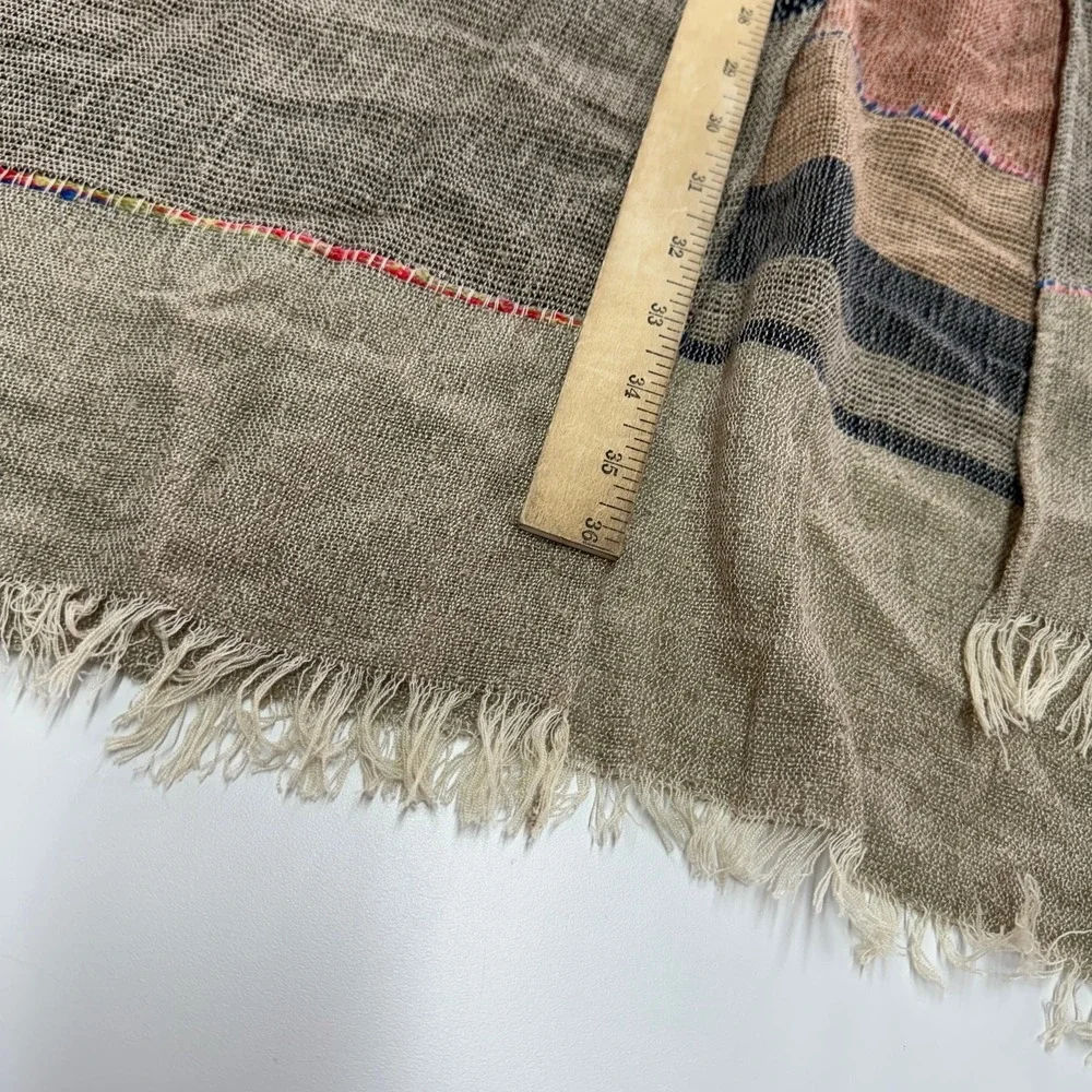 Do Everything In Love Poncho Women One Size Beige Striped Fringe Boho Wrap Shawl